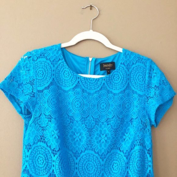 Laundry by Shelli Segal Blue Lace Eyelet Medallion Shift Dress Azul Blue 6 - Picture 3 of 10